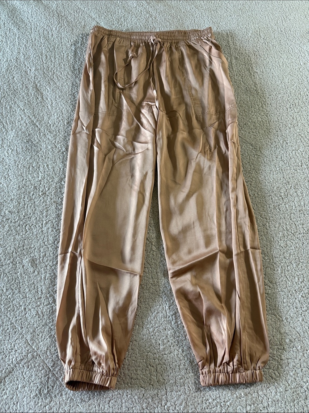 Maverick The Collection Satin Elastic-Waist Jogger Trousers - Taupe Large New